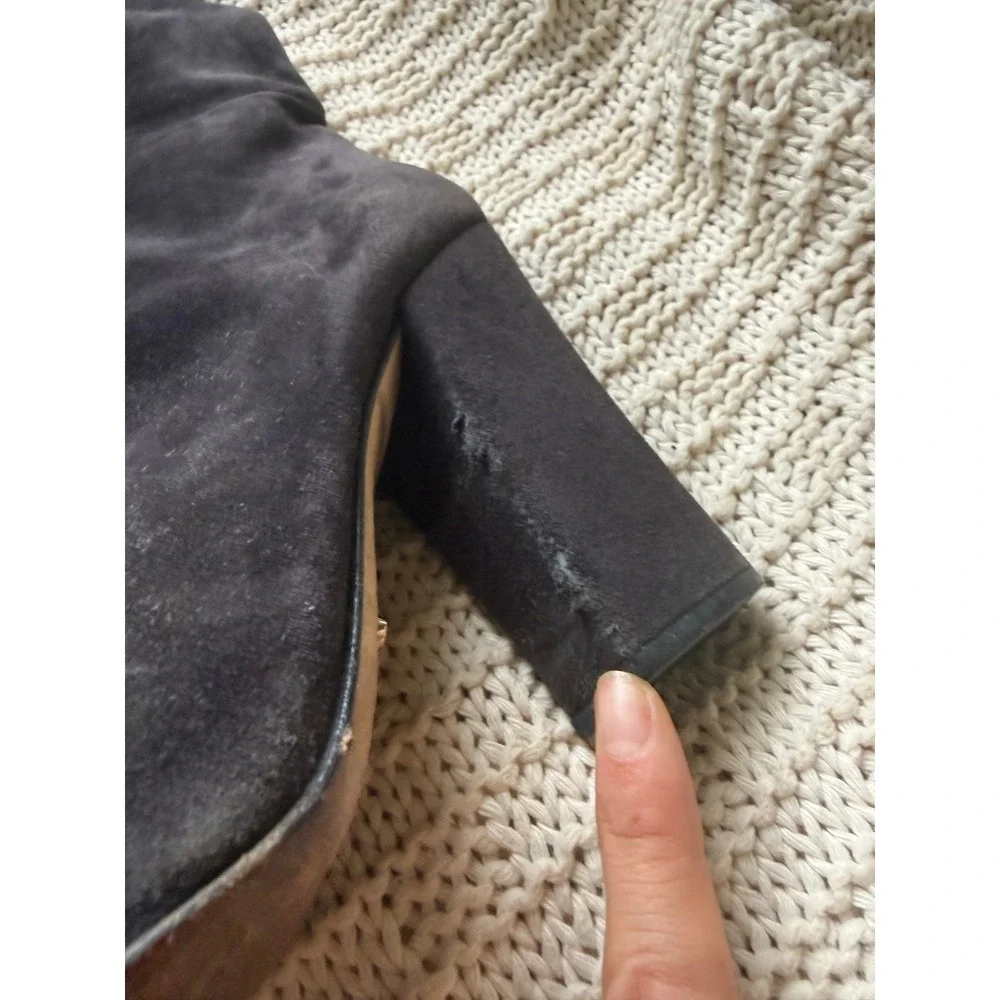 Sergio Rossi Suede‎ Over The Knee Boots Block Heel Dark Gray Size 39.5